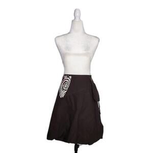 Desigual Brown Embroidered Bubble A-line Knee Length Skirt w/ Pocket Size 38